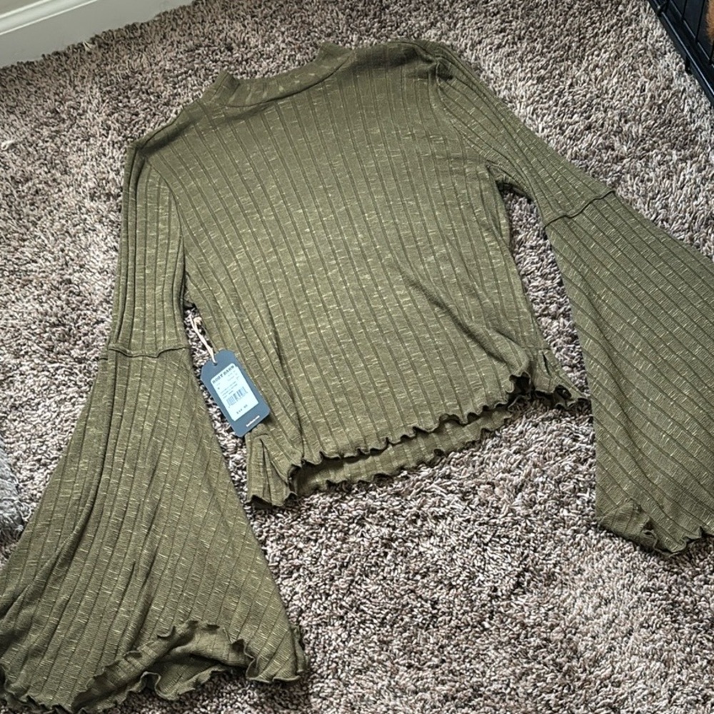 Olive Green Bell Sleeve Top